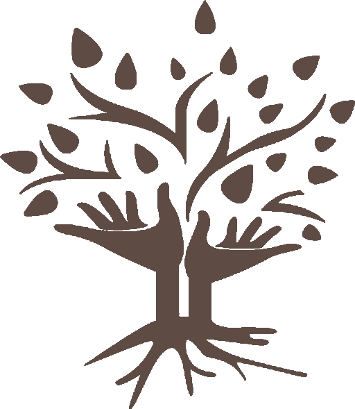 Logo Unité de l'Être : un arbre dont le tronc se prolonge en deux mains ouvertes